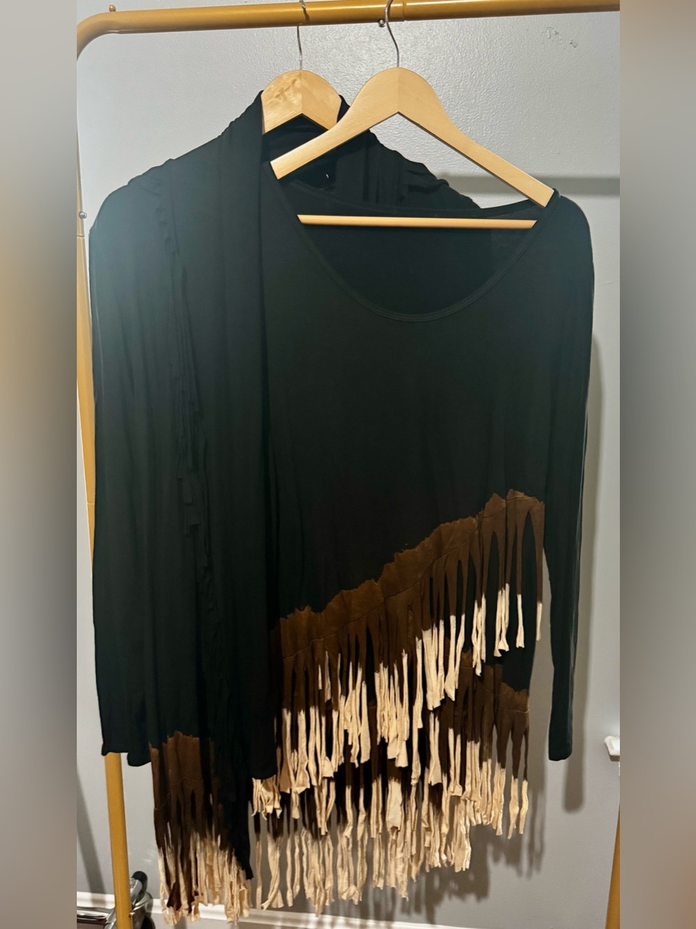 Black Brown Fringe Tye Die  Long Sleeve Women’s Cardigan and Top Set